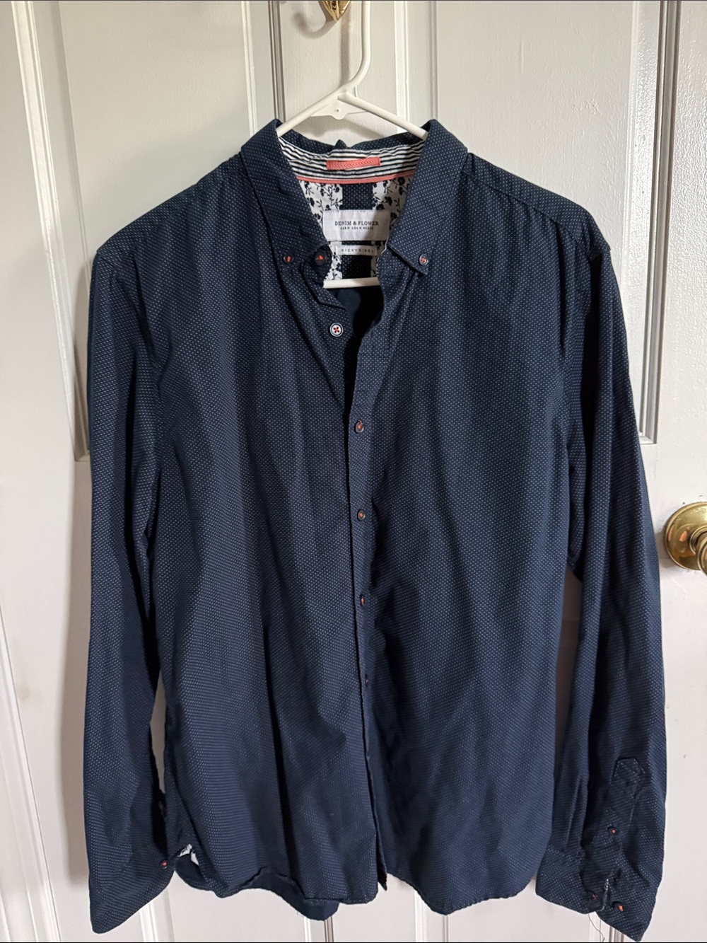 Denim & Flower Navy Microdot Long Sleeve Button-Down Shirt